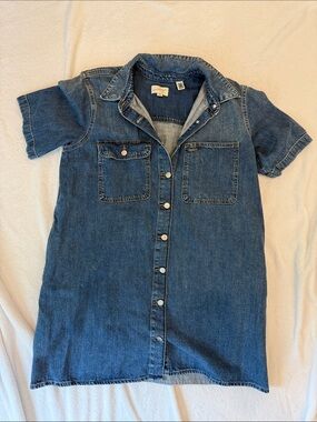 Short-Sleeve Denim Shirt Dress